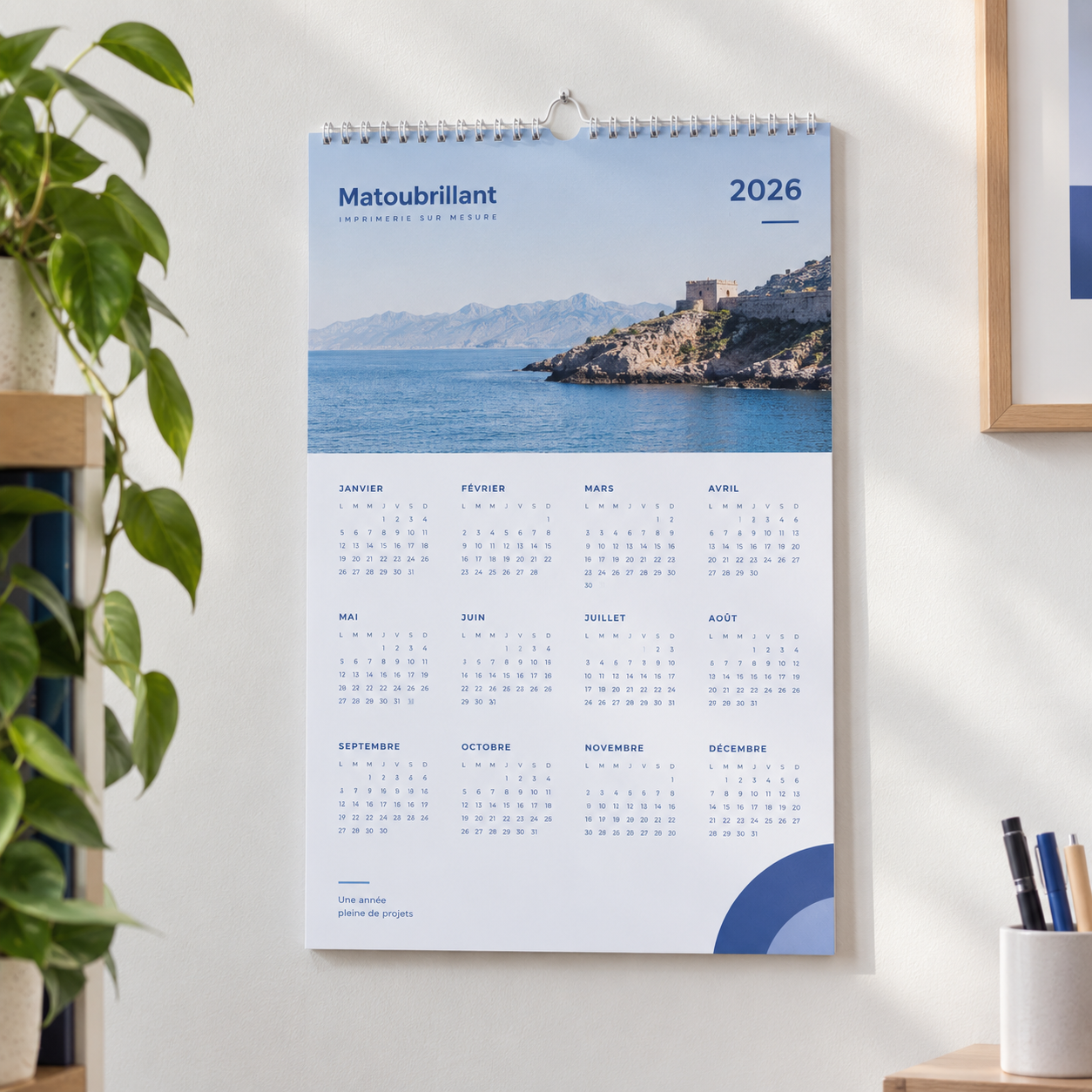 Calendrier mural relié par une spirale